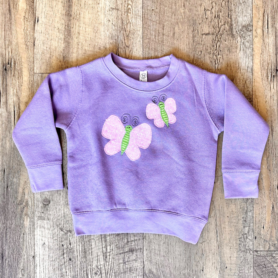 Lavender Sweatshift with Handmade Butterfly Appliques