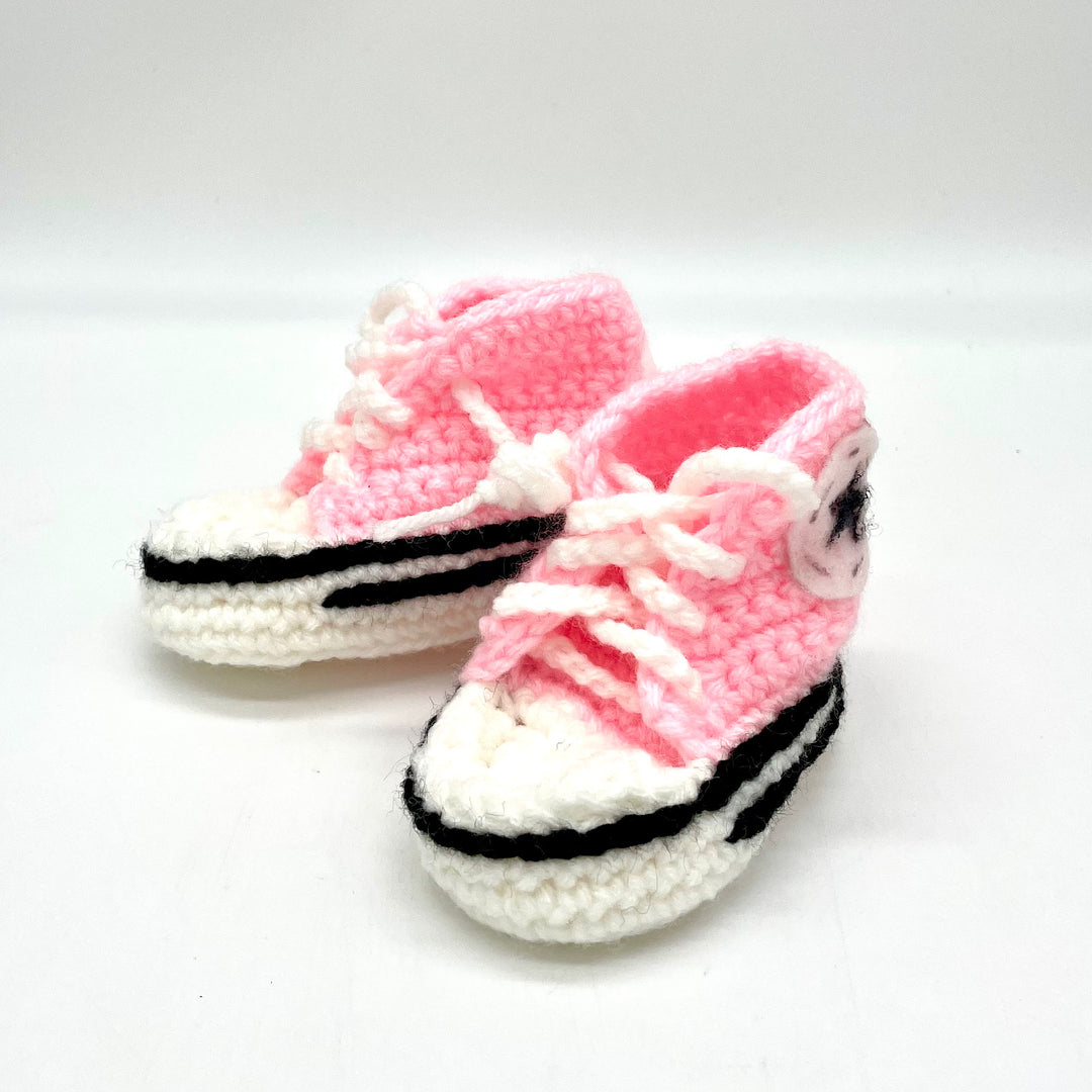 Handmade Crocheted Pink "High-top" Baby Booties