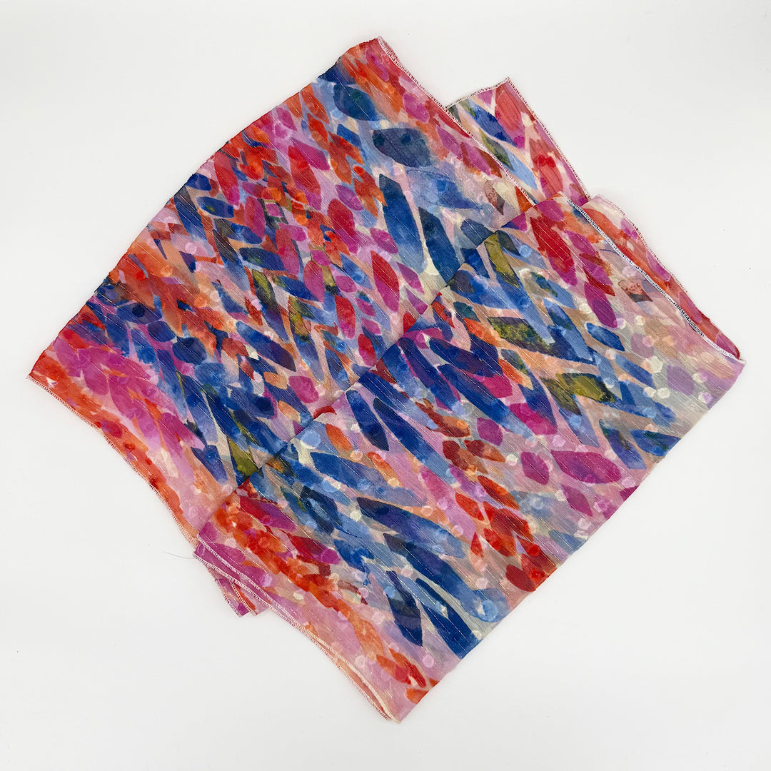 Multicolor Dress Scarf with Silver Metallic Thread by Maria Testa