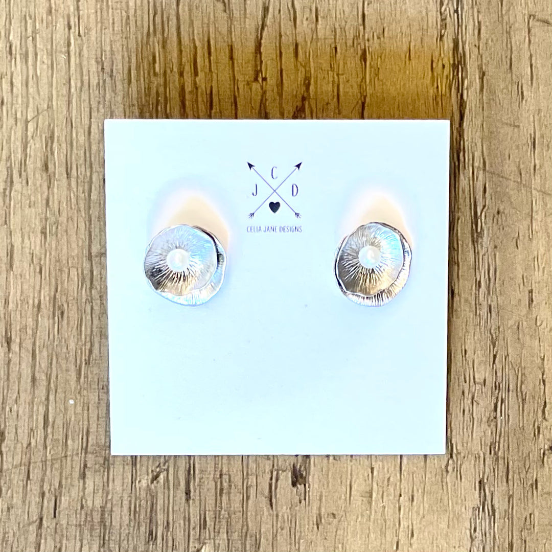 Handcrafted Silvertone Lotus Earrings