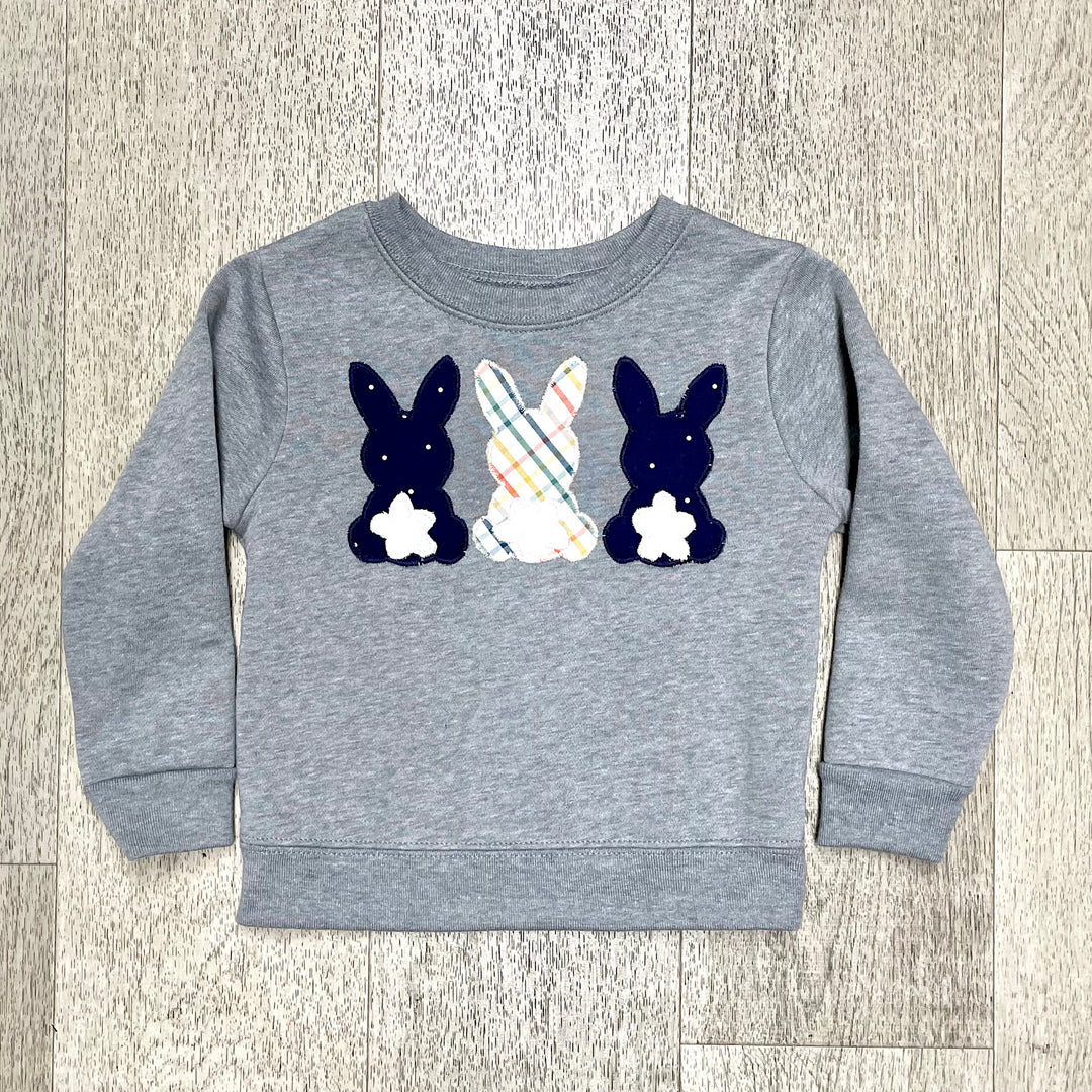 Gray Sweatshirt with Hand Appliqued Bunnies