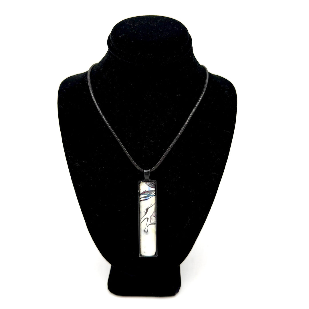 Handcrafted Long Oblong White Swirl Pendant Necklace