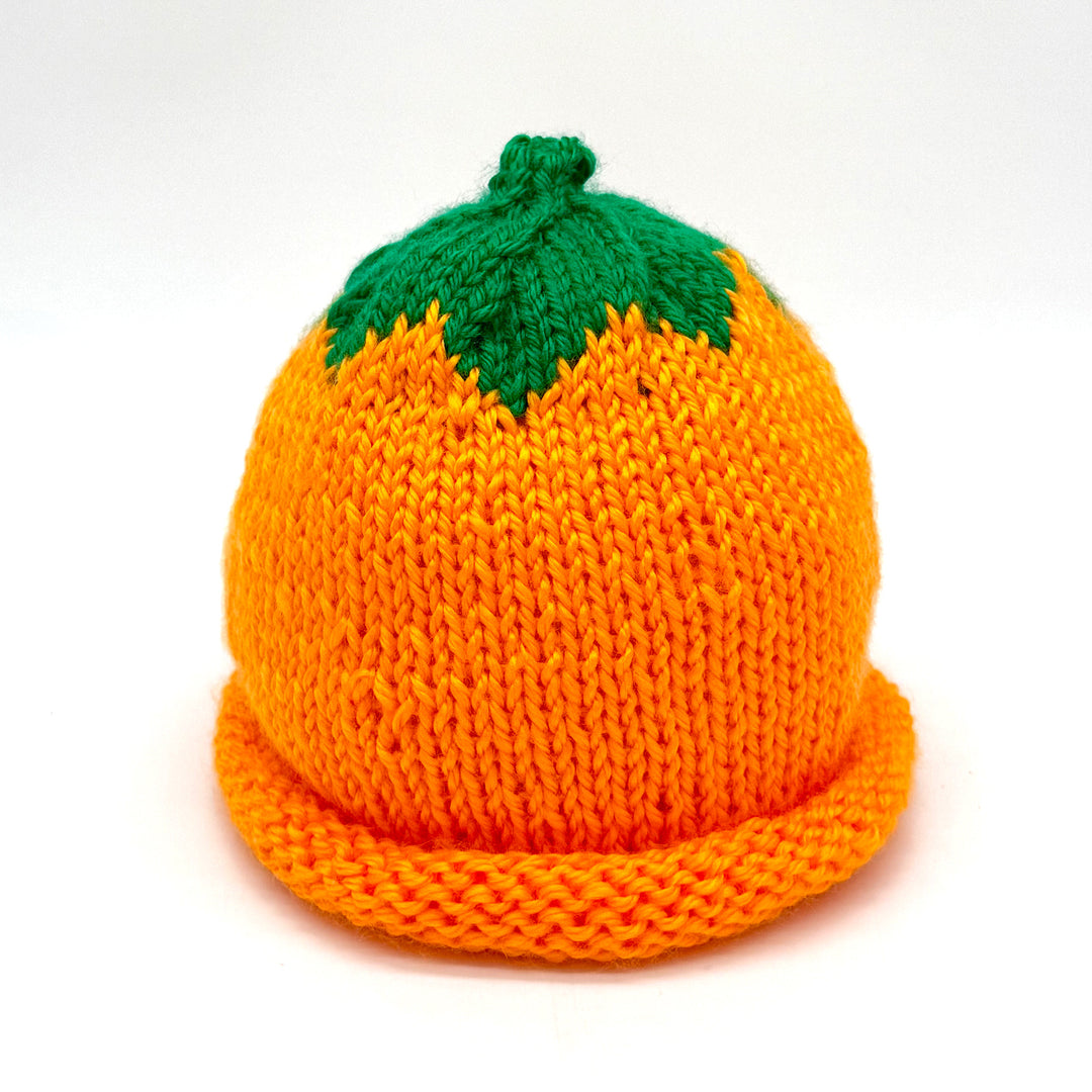 Hand Knit Orange Pumpkin Hat
