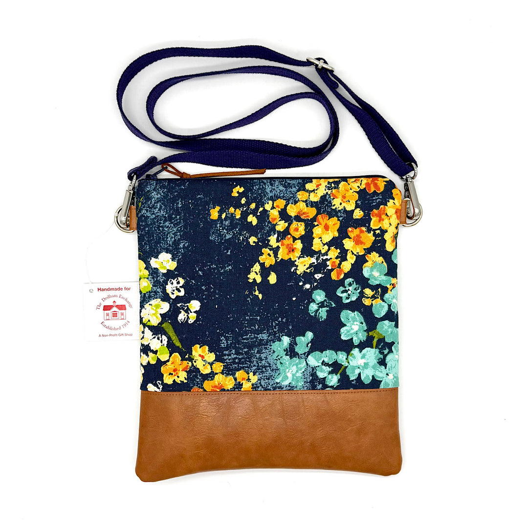 Handmade Blue Floral Fabric Crossbody Bag