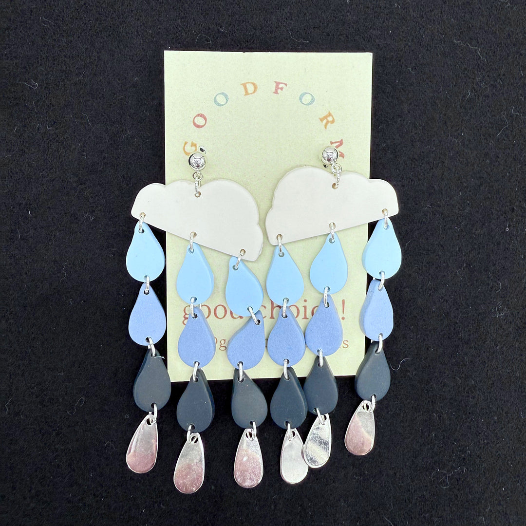 Handmade Cloud and Raindrops Polymer Clay Earrings