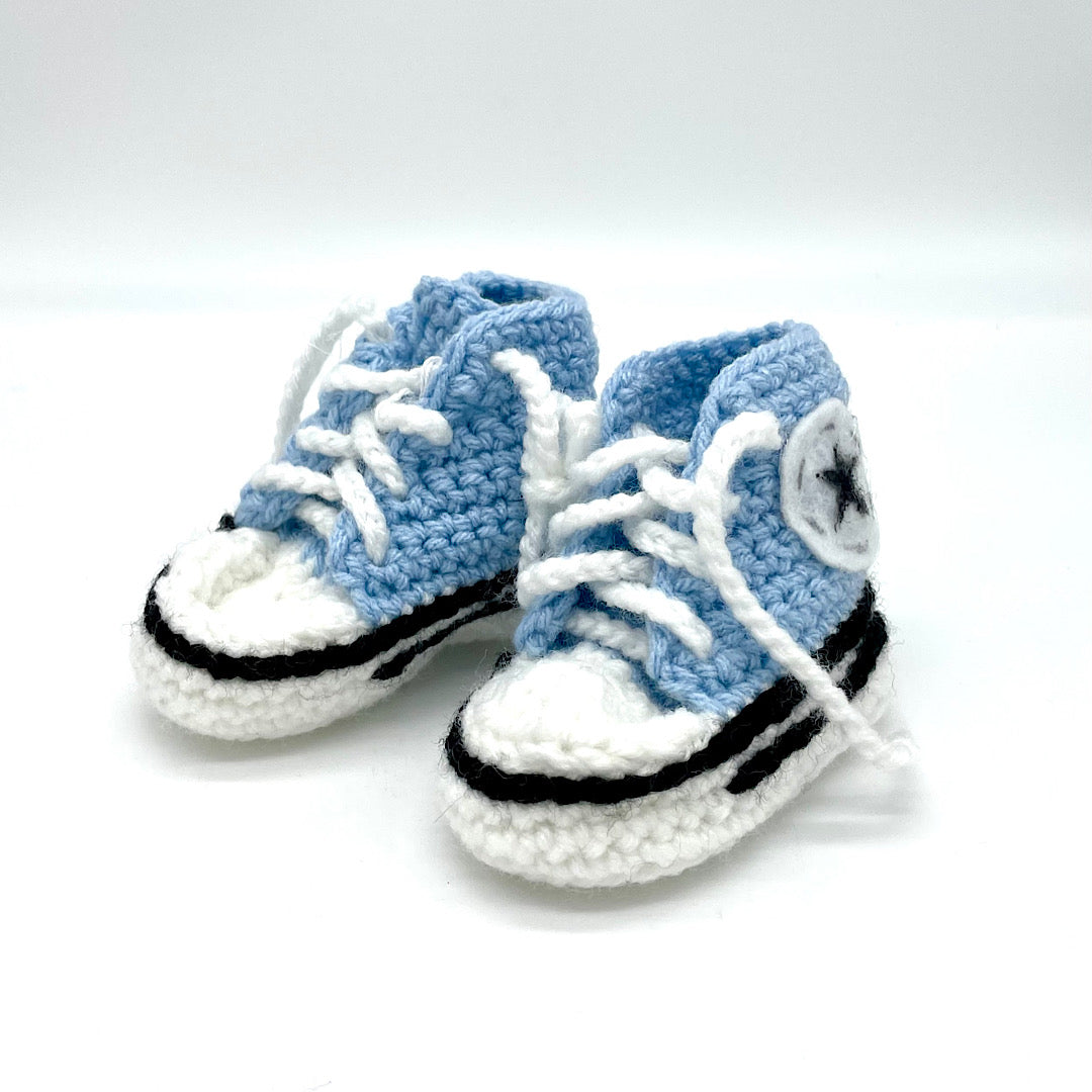 Handmade Crocheted Blue Hightop Booties