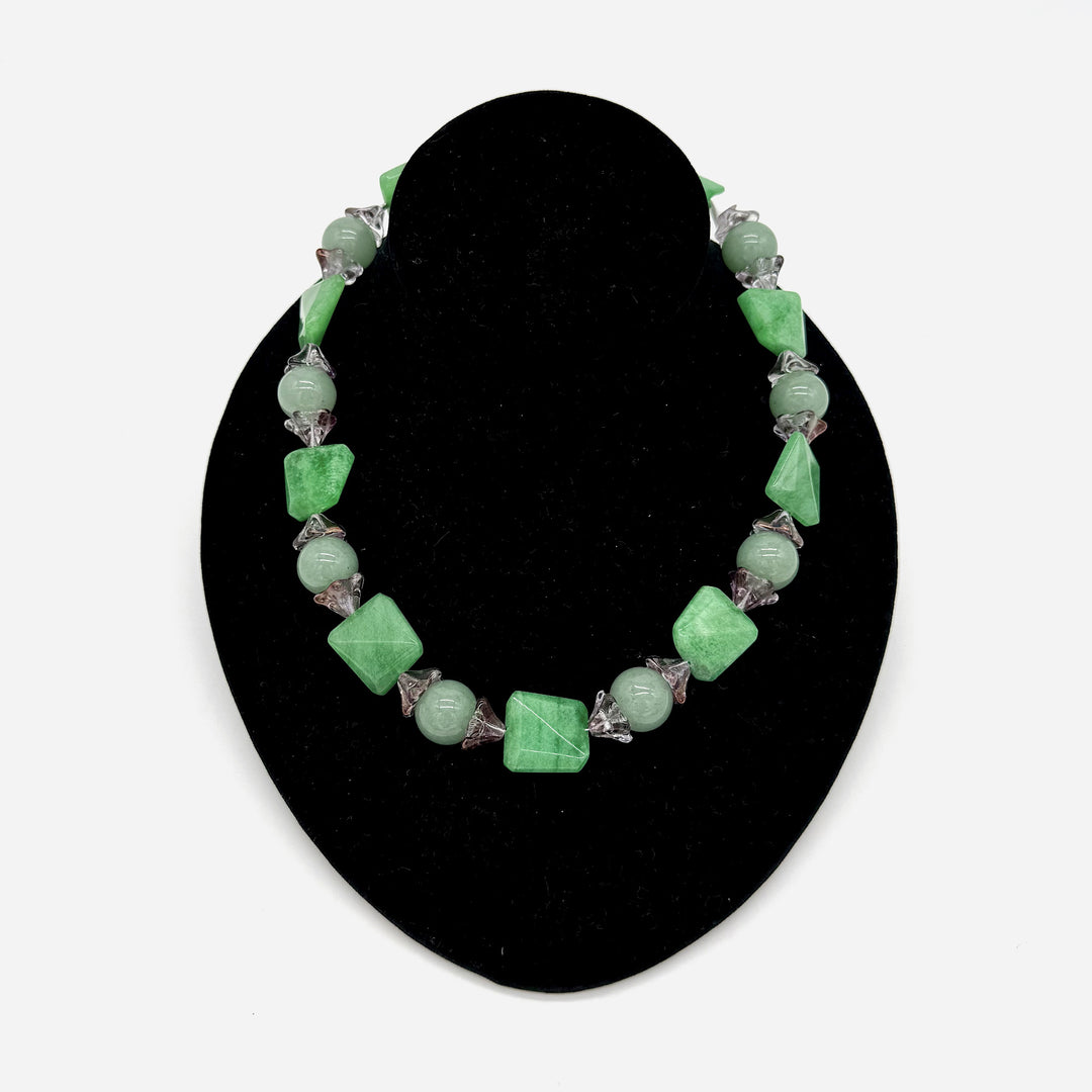Handcrafted Green Square and Ball Beaded Necklace