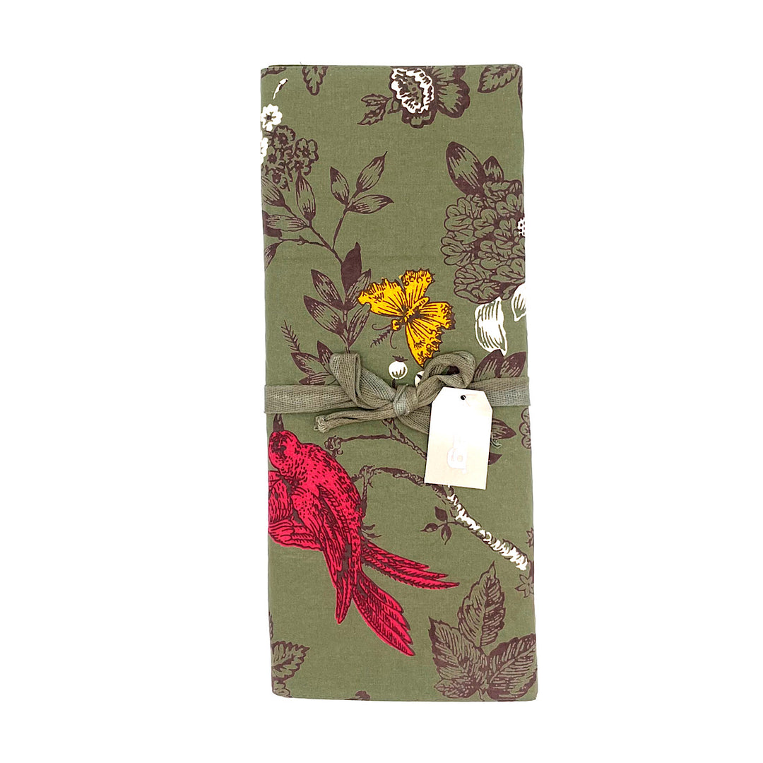 Khaki Green Table Runner in Woodland and Bird Design