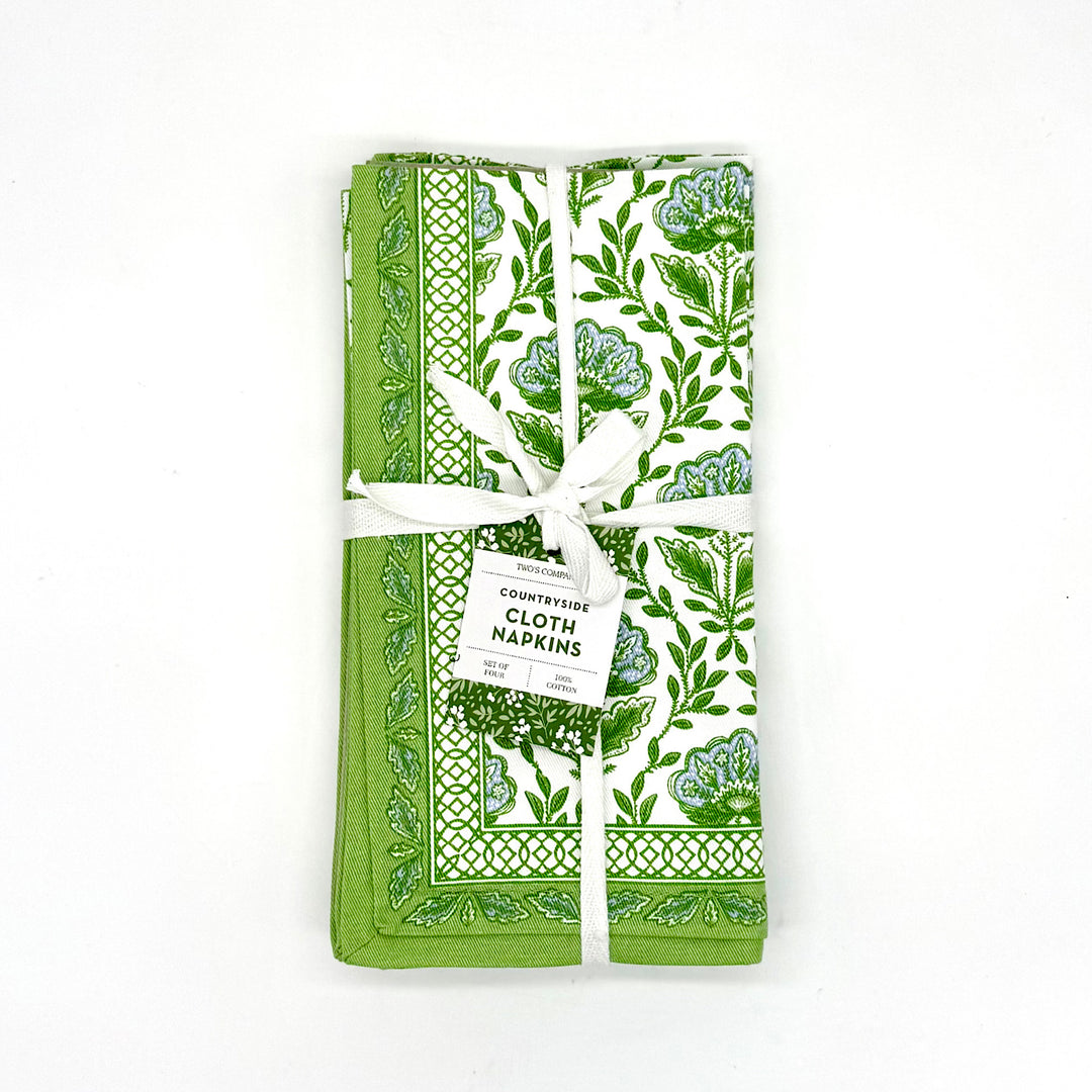 Green Floral "Countryside" Cotton Napkins - Set of Four