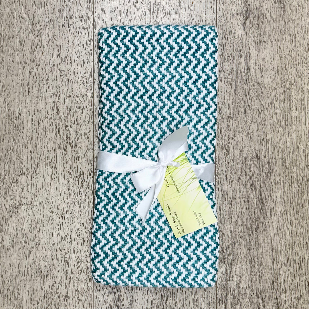 Handwovern Teal and White Hand Towel