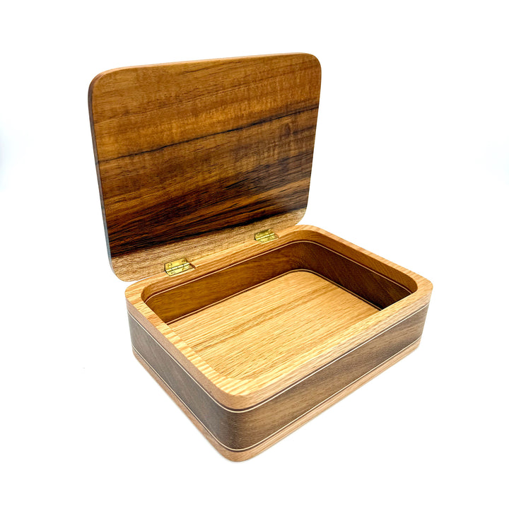 Handcrafted Hinged Wood Box with Dichroic Glass Decoration