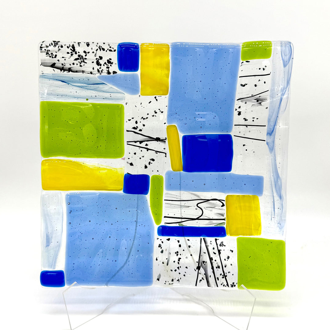 Handcrafted Blue and Yellow Mosaic Glass Plate