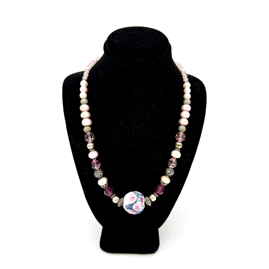Handcrafted Pink Crystal Bead Necklace
