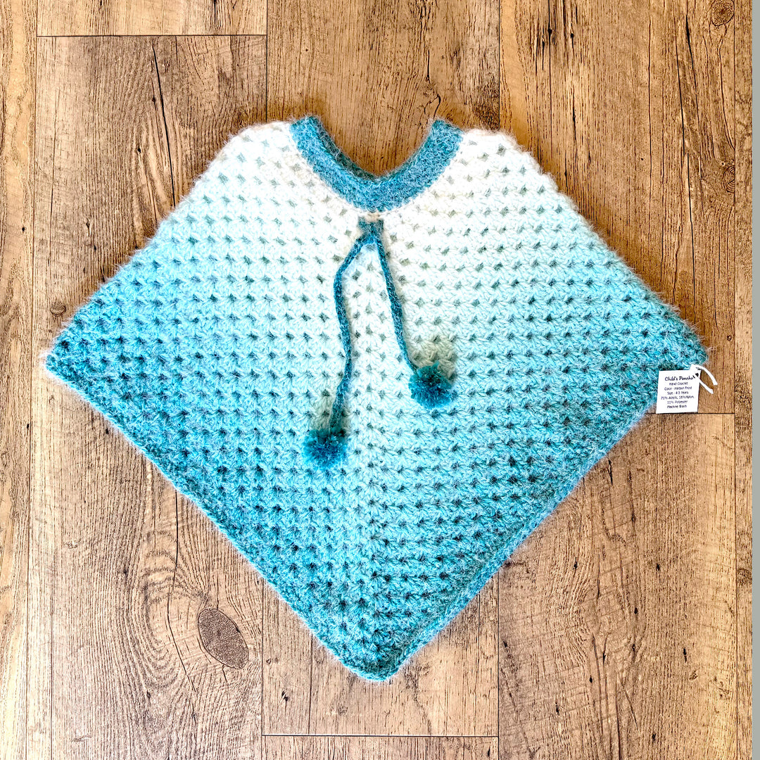 Handmade Crocheted Teal Child's Poncho