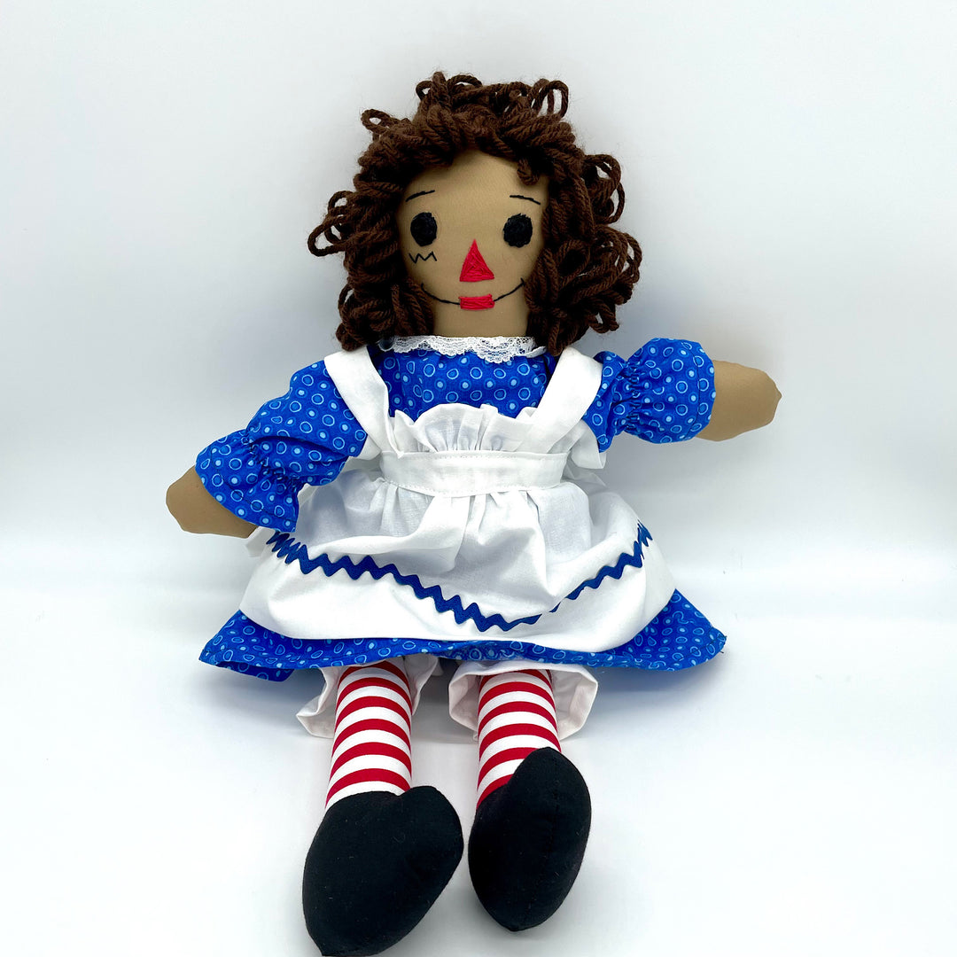 Handmade 15" Raggedy Ann Doll in a blue dress