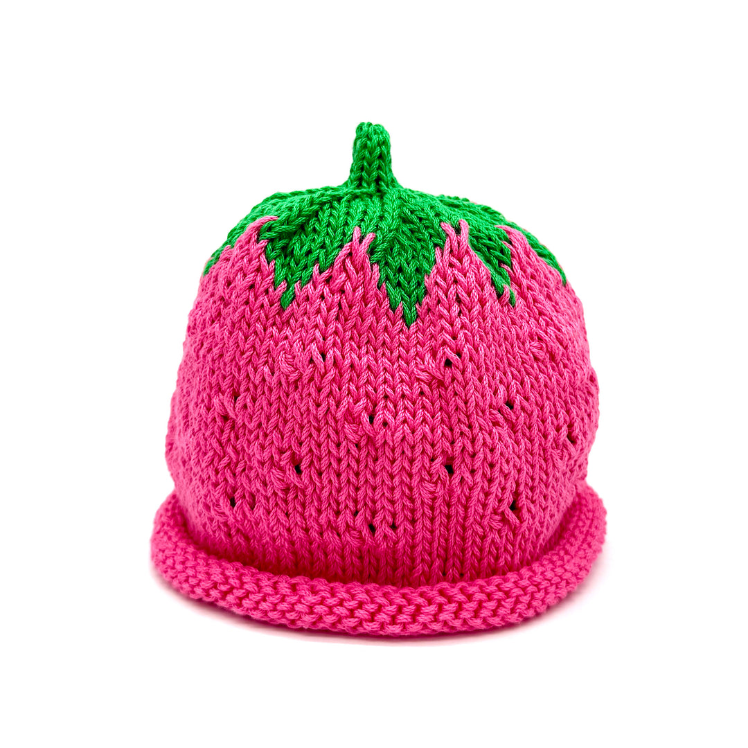 Hand Knit Deep Pink Baby "Fruit Hat"