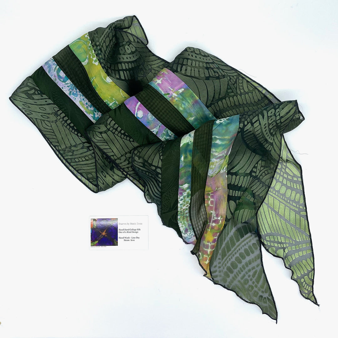 Handcrafted Dark Green Silk Sheer Dress Scarf