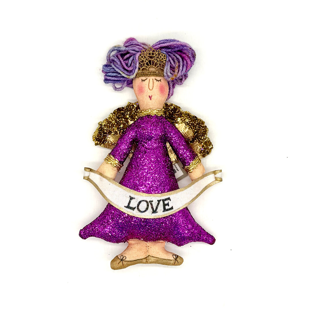 Handmade Purple Angel Ornament With Love Banner