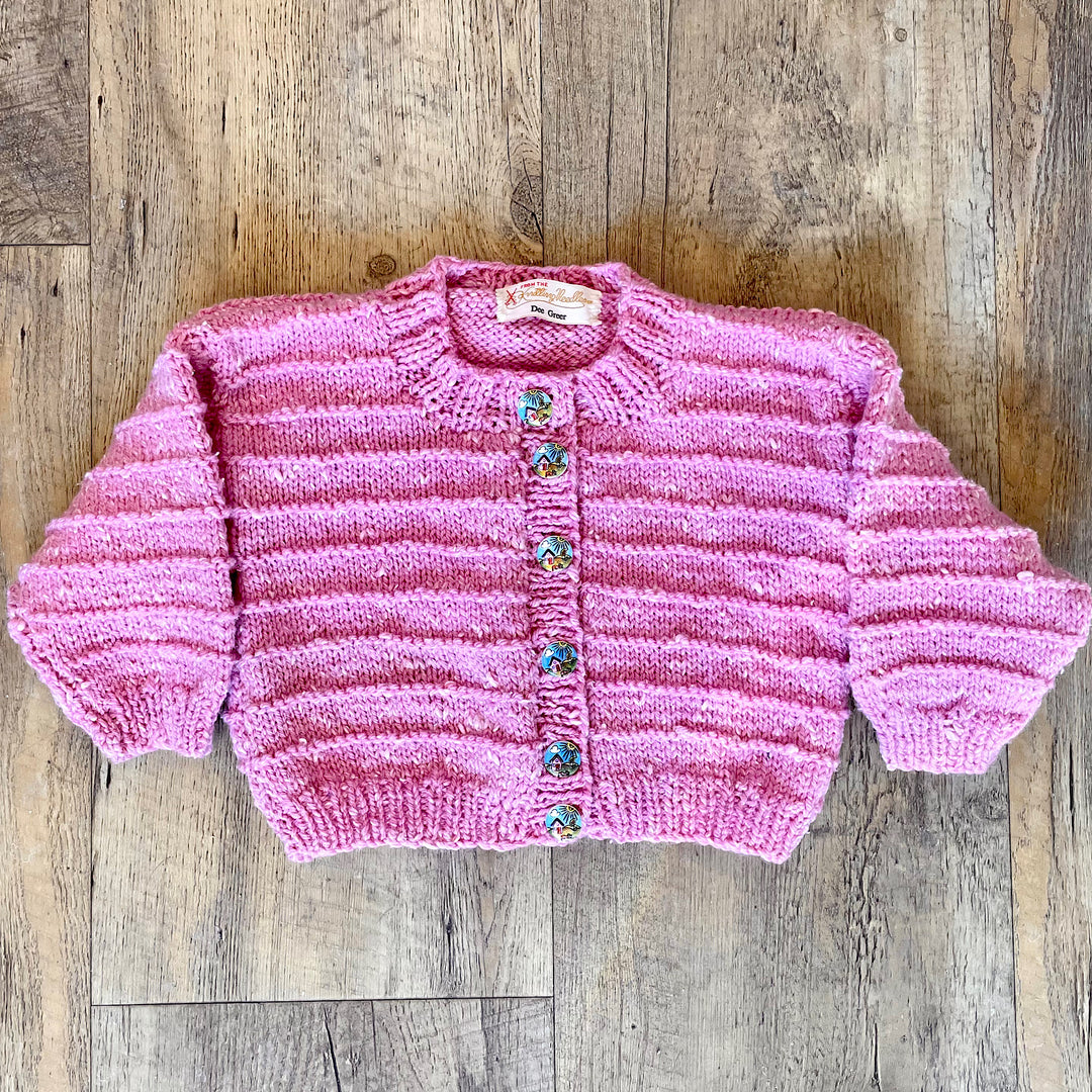 Hand Knit Raspberry Cardigan Sweater with Novelty Buttons