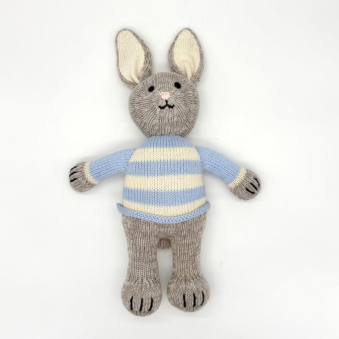 Handmade Stuffed Knitted Bunny in Blue Striped Sweater