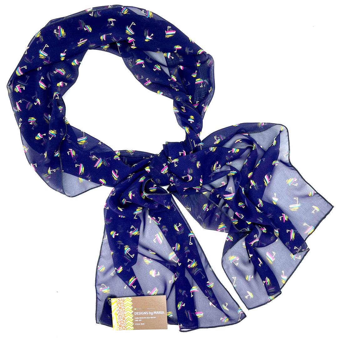 Sheer Navy Dress Scarf with Sailboats designed by Maria Testa
