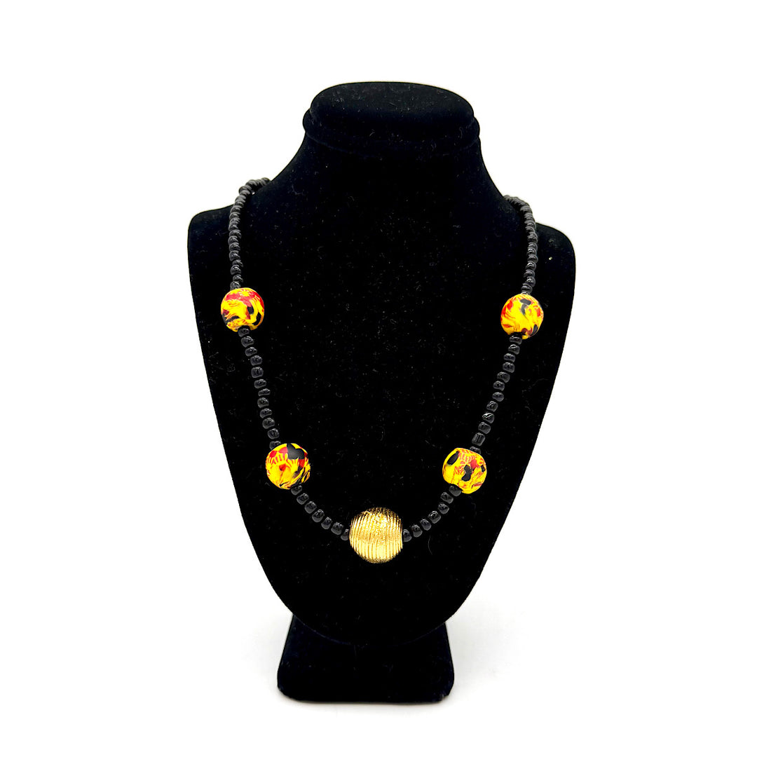 Handcrafted Black and Yellow Bead Necklace