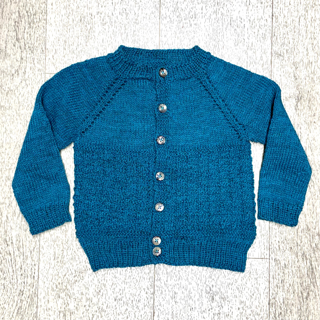 Hand Knit Teal Cardigan Sweater