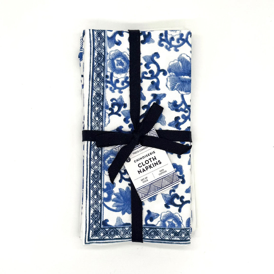 Blue and White "Chinoiserie" Cotton Napkins - Set of Four