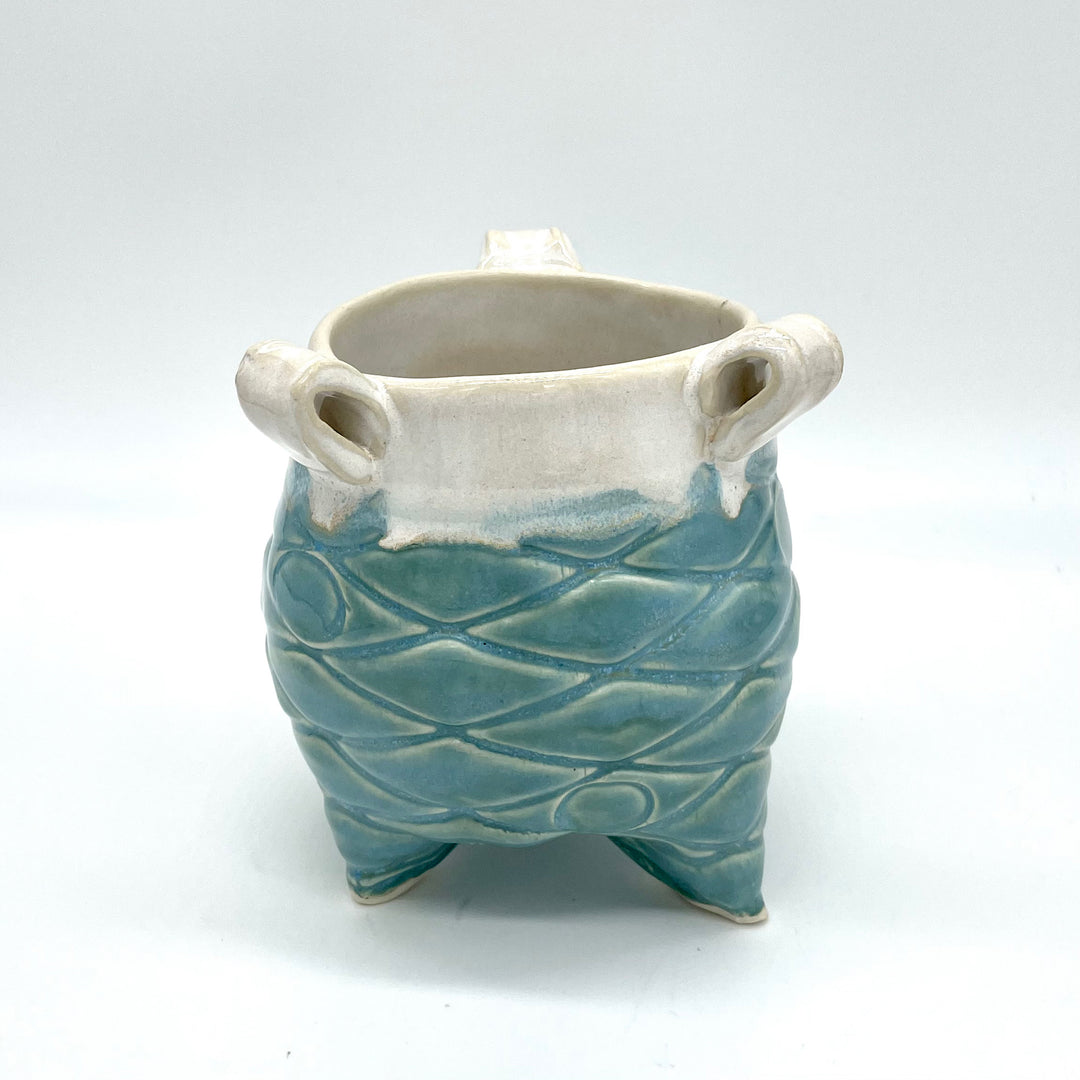 Handmade Teal Tripod Ceramic Vase