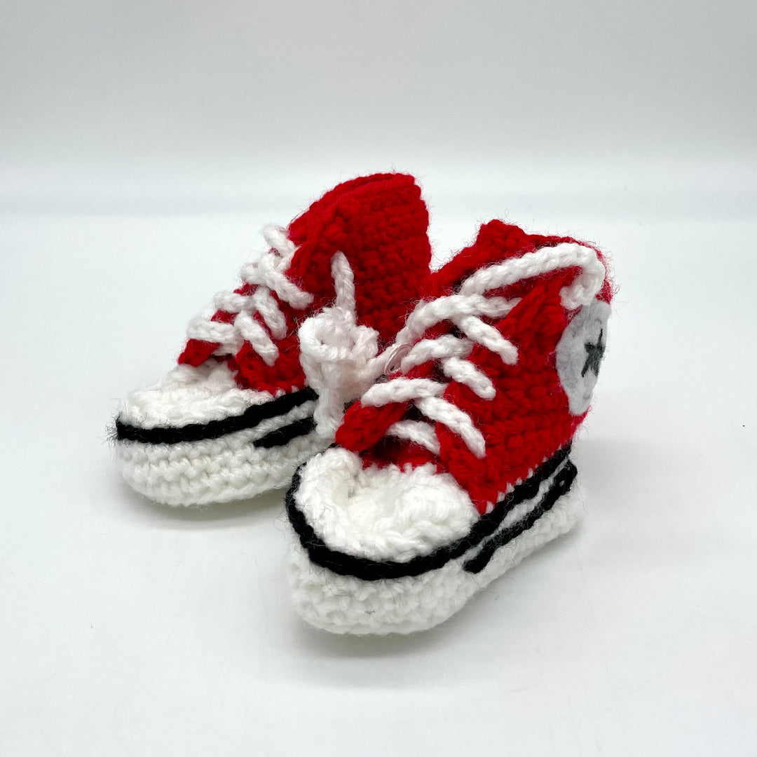 Hand Crocheted Red High Top Baby Booties