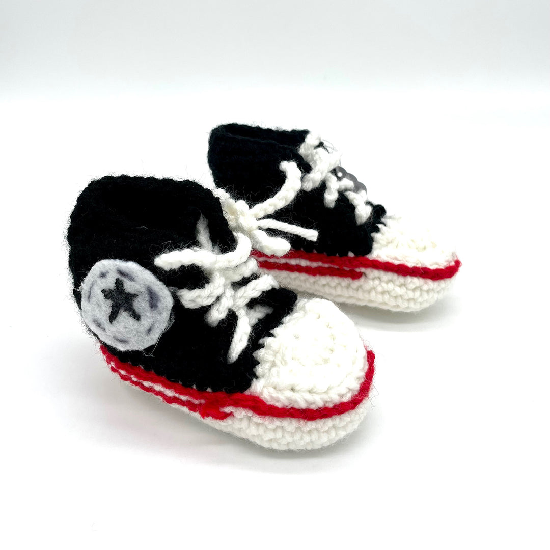 Handmade Crocheted Black "High-top" Baby Booties