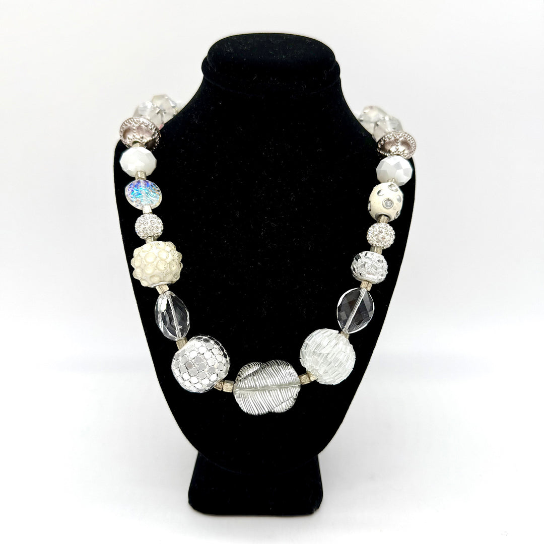 Handcrafted White and Silvertone Necklace