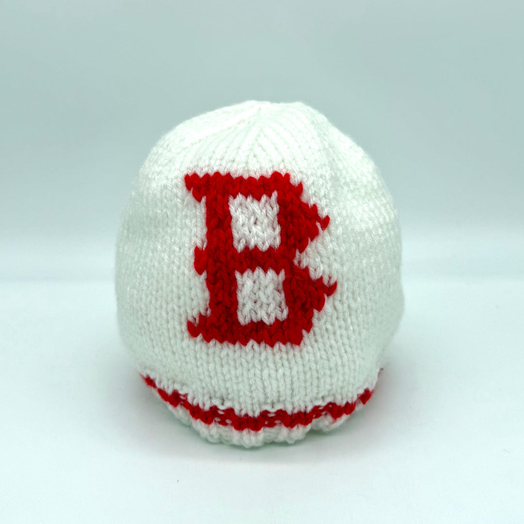 Hand Knit Red Sox Hat with "B"