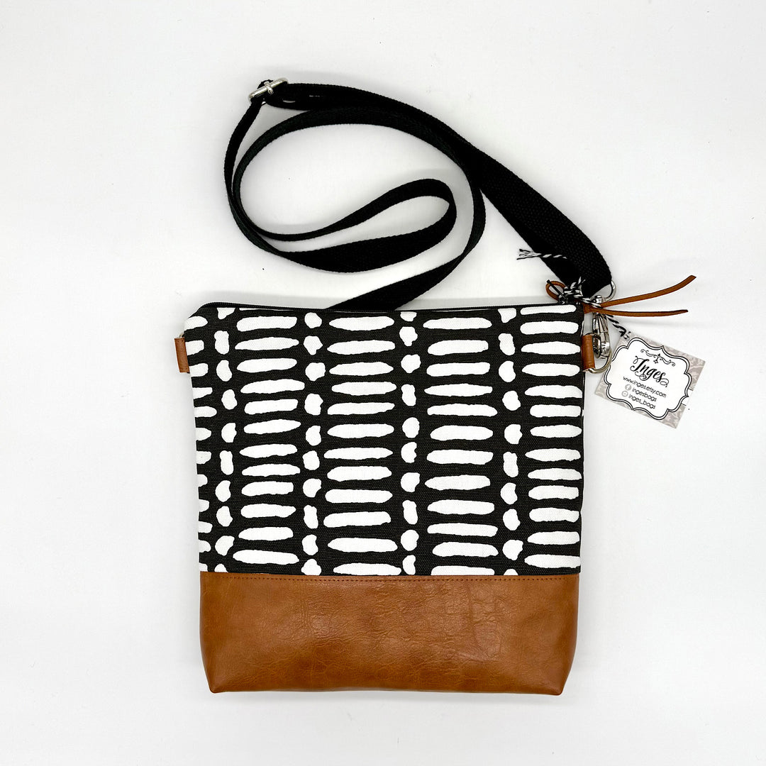 Handmade Black and White Fabric Cross Body Bag