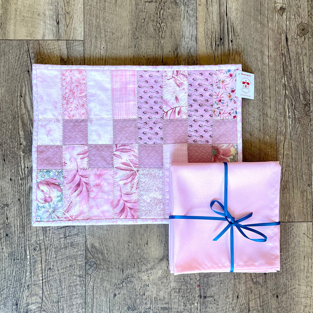 Handmade Pink Quilted PLacements and Pink Napkins - Set of Four