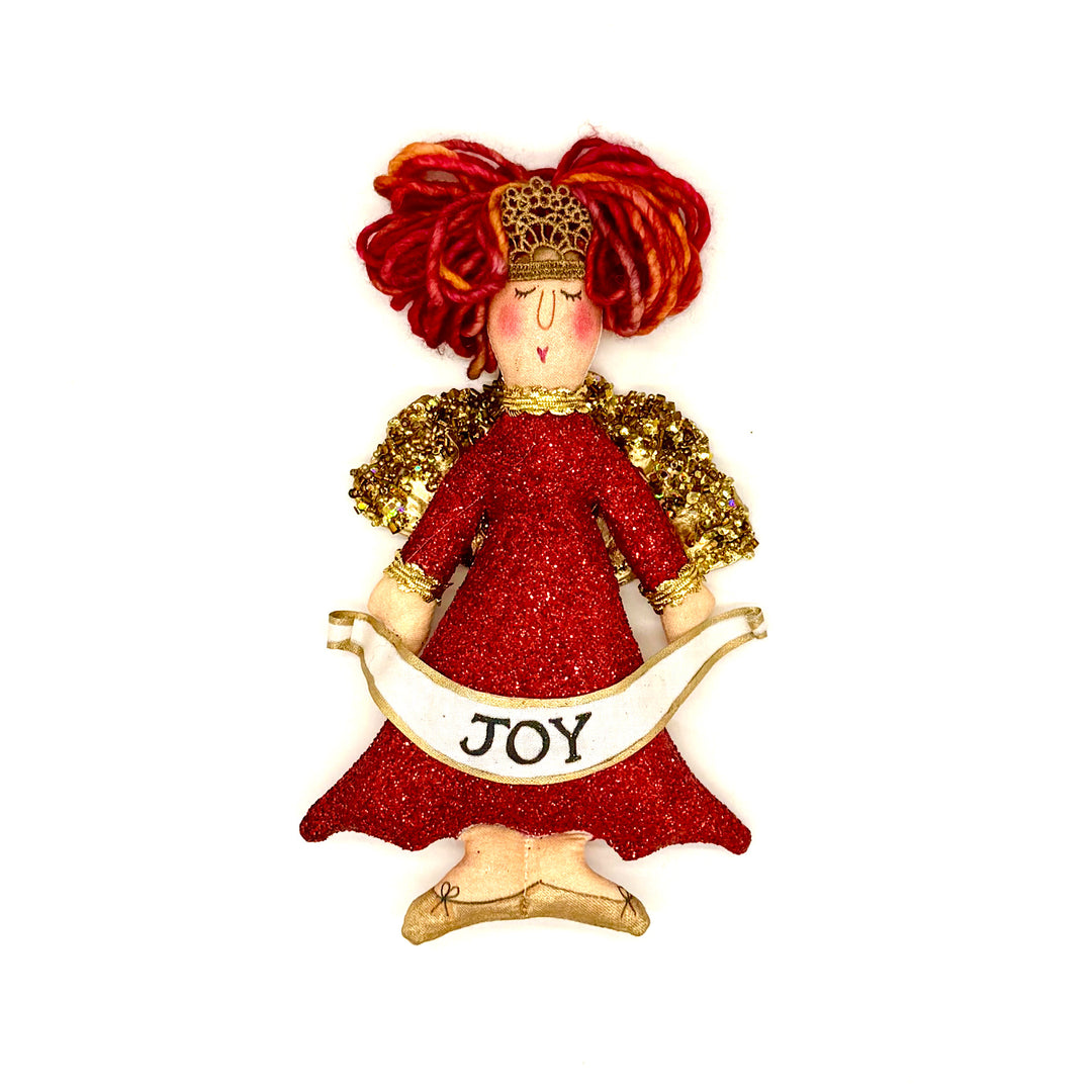 Handmade Red Angel Ornament With Joy Banner