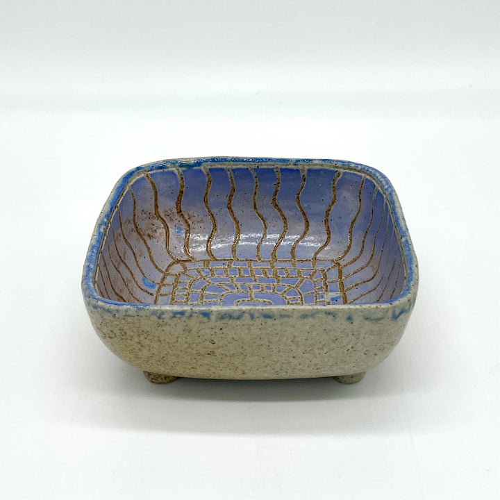 Handmade Lavender and Tan Ceramic Bowl
