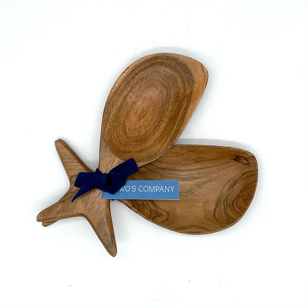Wood Fish Shaped Serving Spoons - Set of Two