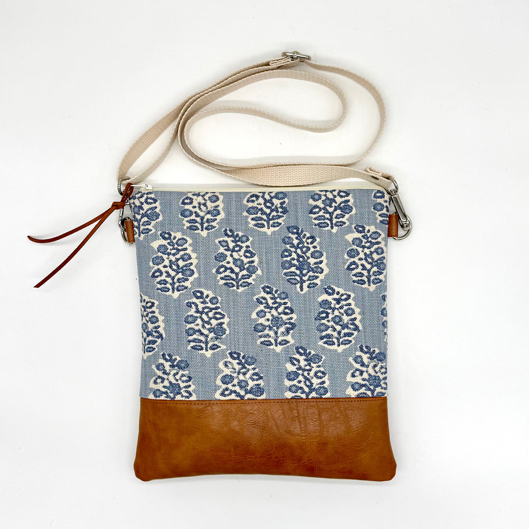 Handmade Fabric Cross Body Bag in a Blue Print
