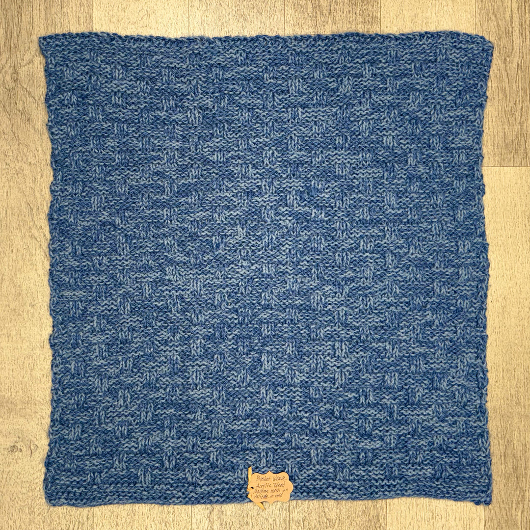 Hand Knit Blue Basket Weave Baby Blanket