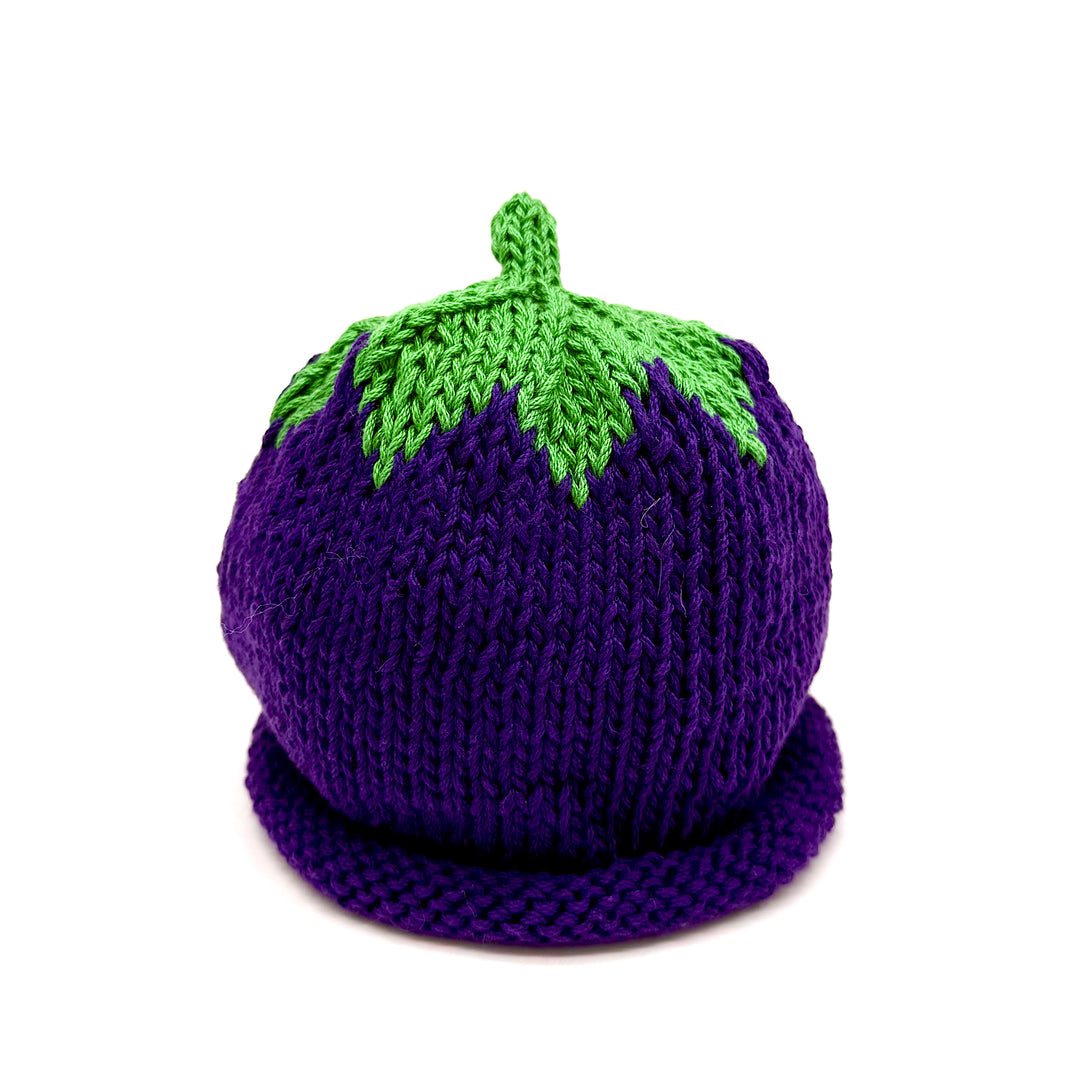 Hand Knit Dark Purple Baby "Fruit Hat"