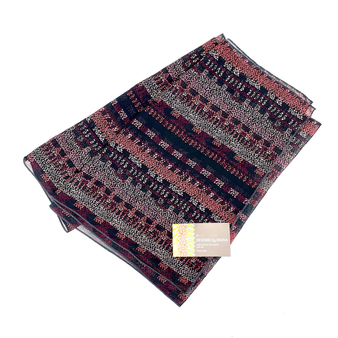 Dress Scarf in Black, plum and burgandy line design by Maria Testa