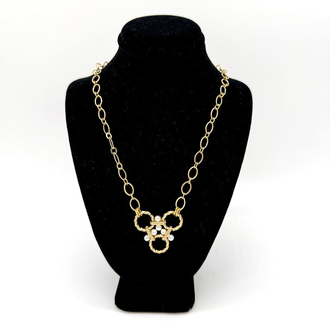 Handcrafted Goldtone Twisted Ring Chain Necklace