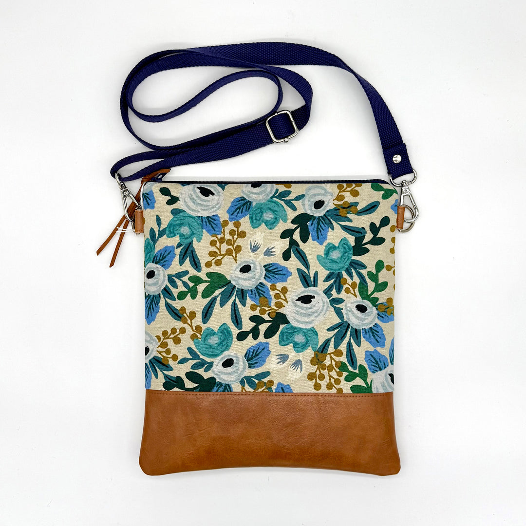 Handmade Fabric Cross Body Bag with blue flowers