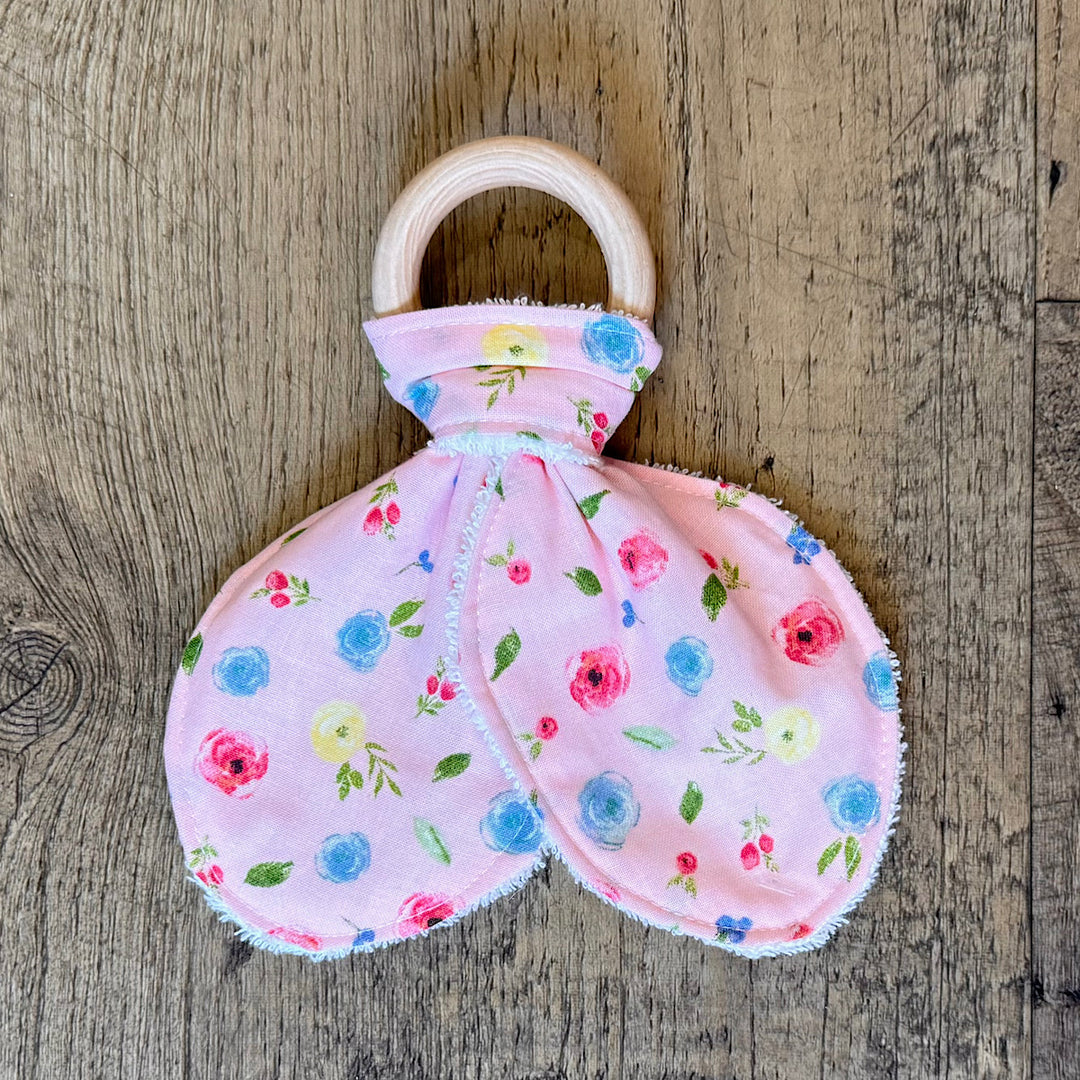 Handmade Pink Floral Teether for Babies