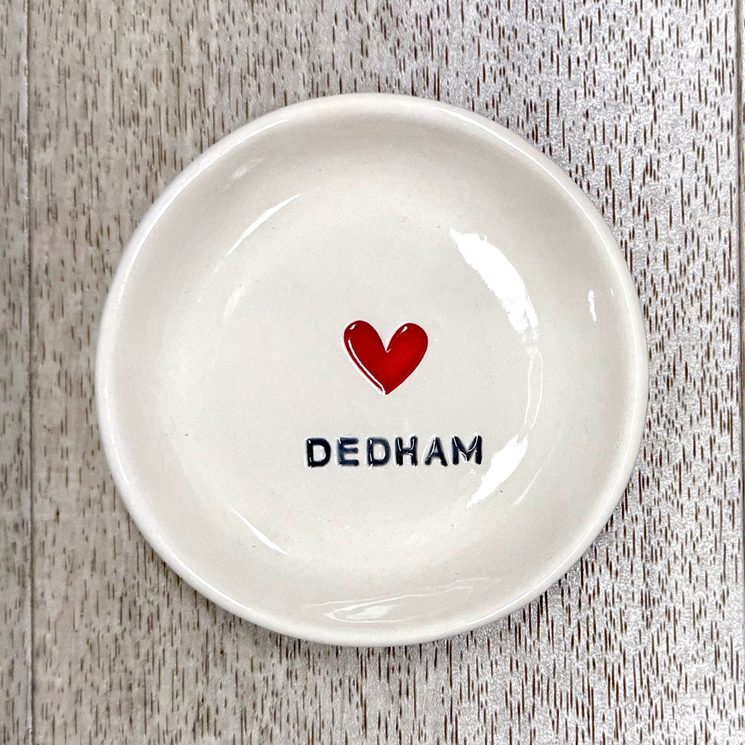 Handmade Ceramic Trinket Dish with Dedham and Red Heart