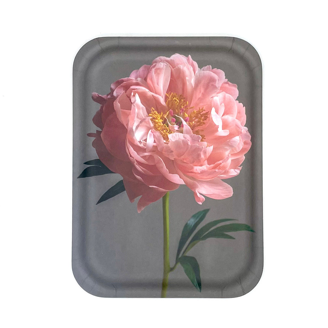 Handcrafted Birch Wood Tray with Pink Peony