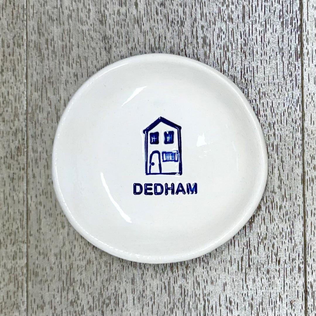 Handmade Ceramic Trinket Dish with "Dedham" and House