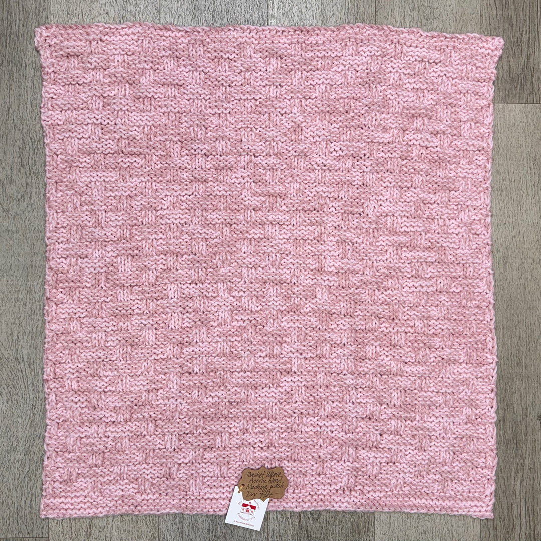 Hand Knit Basket Weave Pink Baby Blanket