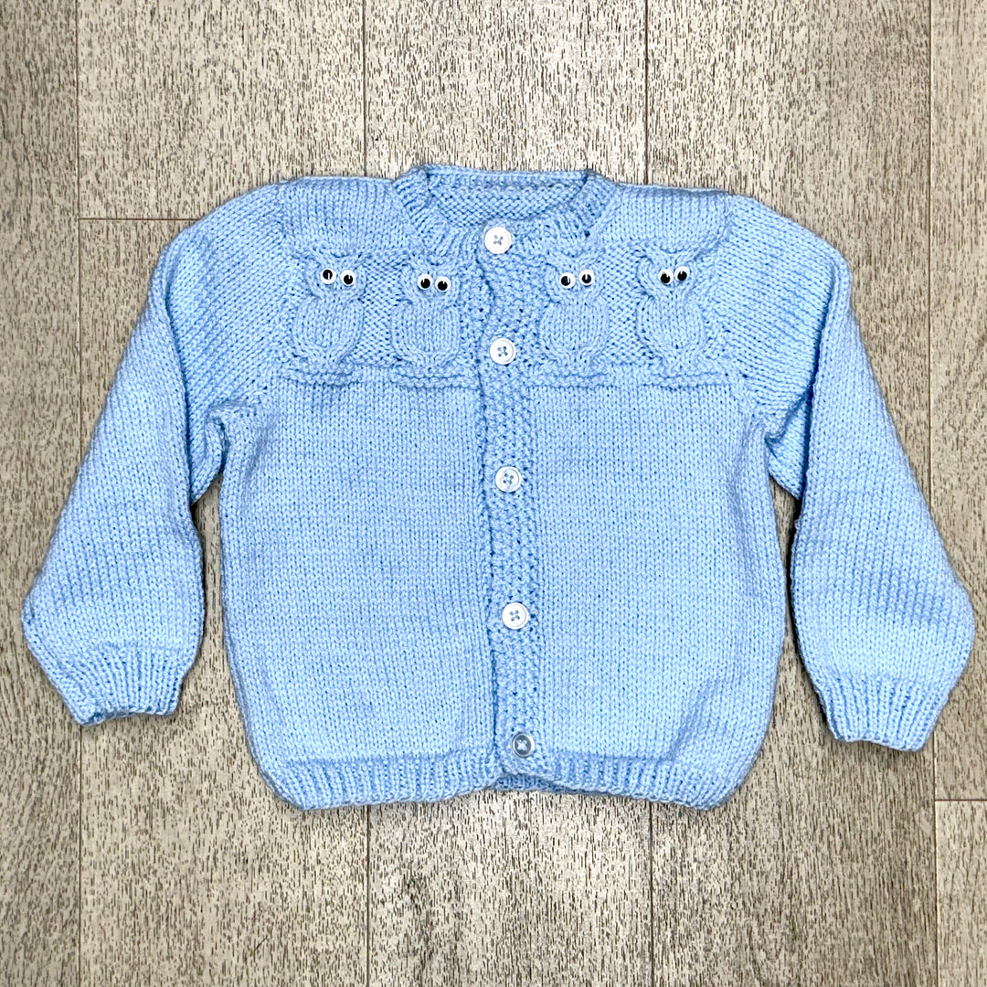 Hand Knit Blue Owl Sweater